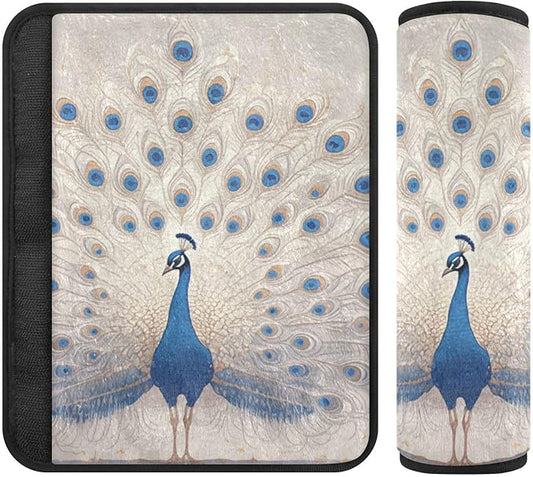 Peacock Gold Blue car seat Neck Strap Covers, More Comfort Driving, Adult seat Belt Cover for Auto Most Cars Van accesorios para carro 2 pcs