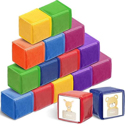 Yilloog 16 Pcs 3.15 Inch DIY Photo Pocket Dice Large Clear Foam Dice Playing Cubes Set 6 Sided Stacking Blocks Cubes (Pure Color)