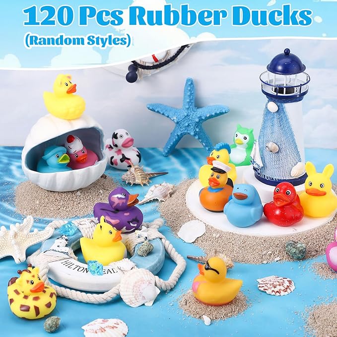 120 Pcs Rubber Ducks Assorted Plastic Christmas Rubber Duck for Cruise Ducks Ducking Bath Pool Toys Duck Party Favors Cruise Ships Hiding Christmas Stocking Stuffers for Kids Teens