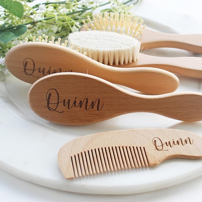 Baby Hair Brush | Personalized Baby Gifts | Wooden Brush | Cradle Cap | Brush Set | Engraved