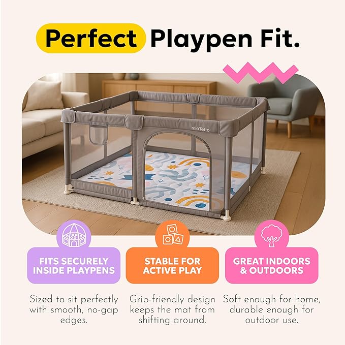 Miotetto Baby Mat for Floor, 50" x 50" Playpen Mat, Thick Soft Foam Padding Baby Play Mat, Portable Quilted playmat - Washable Baby Floor Play mat, Non-Slip Play Mat for Babies & Toddlers