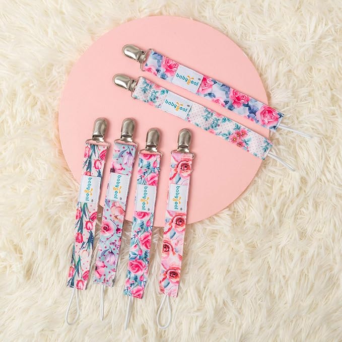 babygoal Baby Floral Pacifier Clips, 6 Pack Pacifier Holder Clip for Boys and Girls Fits Most Pacifiers and Binkies