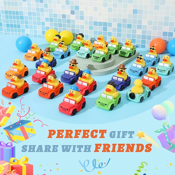 XY-WQ 32 Pack Rubber Duck for Jeeps Ducking - 3" Bulk Floater Duck for Kids - The Shape of a Vehicle - Baby Bath Toy Assortment - Party Favors, Birthdays, Bath Time, and More (8 Varieties)