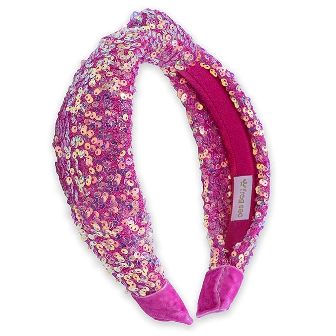 FROG SAC Sequin Knot Headband for Girls, Pink Knotted Hair Bands Accessories for Kids, Sparkly Iridescent Little Girl Headbands, Cute Fashion Hairbands for Tweens Stocking Stuffers for Children