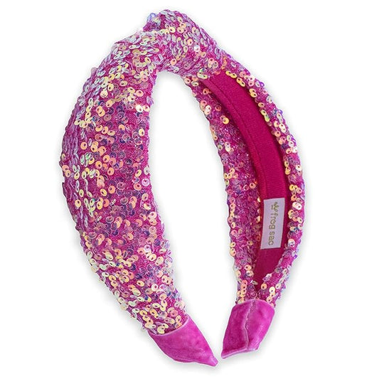 FROG SAC Sequin Knot Headband for Girls, Pink Knotted Hair Bands Accessories for Kids, Sparkly Iridescent Little Girl Headbands, Cute Fashion Hairbands for Tweens Stocking Stuffers for Children