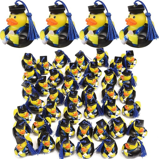Lewtemi 12 Blue Graduation Diploma Rubber Ducks 2025 Grad Rubber Duck Graduation Duck Bulk Cake Topper for Bathtub Swimming Pool Theme Party, 2.5 x 2.5 x 2 Inch