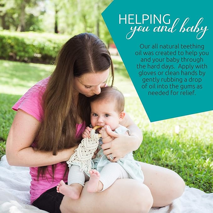 Certified Organic Teething Oil - Ease Teething Discomfort & Sore Gums Quickly & Effectively - Natural Vegan Botanical Ingredients - 2 oz Bottle with Glass Dropper - Baby Teething Relief