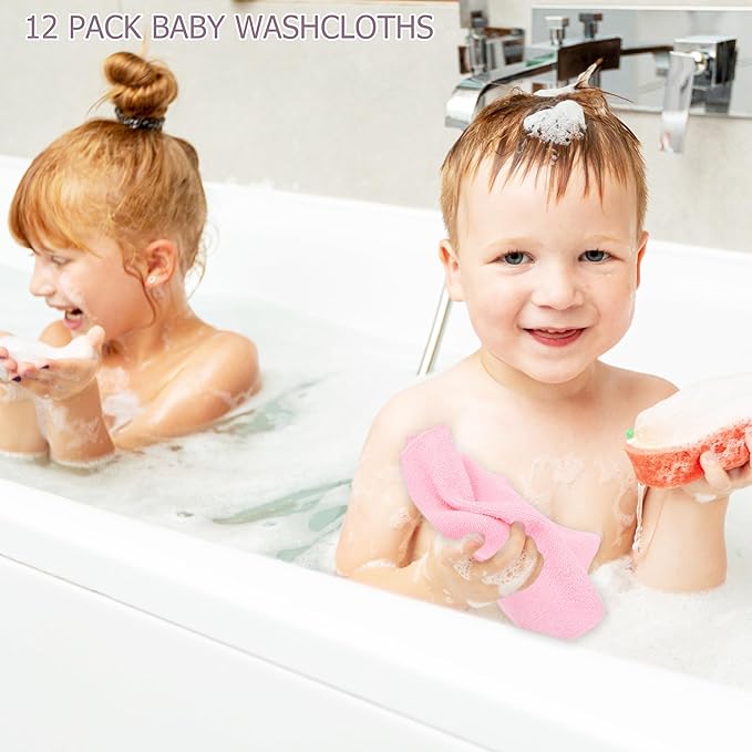 12 Pack Small Baby Washcloths 100% Cotton Thin Soft 7.8" x 7.8" Terry Cloth for Baby Face Bath Burp Travel Lightweight Multi-Purpose Newborn Must Haves