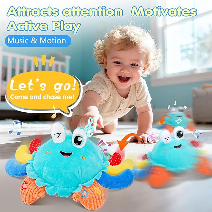 Baby Toys 1 Year Old 6-12 Month Tummy Time Toys Crawling Crab Musical Dancing Walking Moving Bouncing Learning Sensory Toys for 1-3 Year Old Boy & Girl
