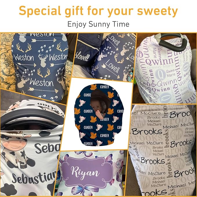 Personalised Infant Car Seat for New Parents - Baby Carseat Cover, Breast Feeding Cover, Dark Green Print Multi-Function pad for Boys Girls Toddlers - Christmas Gift for Parent Babies(27"x29")