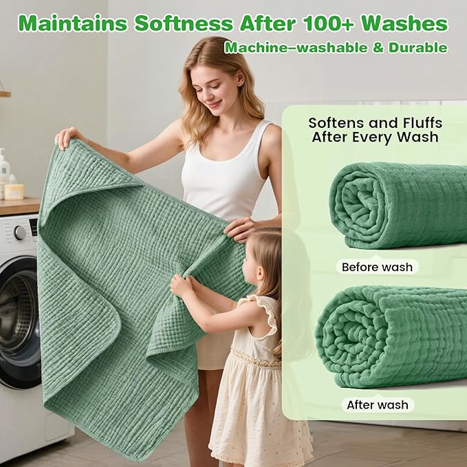 Hooded Baby Bath Towels for Newborn, 2 Pack - 6-Layer 100% Muslin Cotton, Soft Absorbent Baby Towels with Hood for Babies, Infants & Toddlers, Large 32x32 Inch Unisex Newborn Baby Bath Essentials