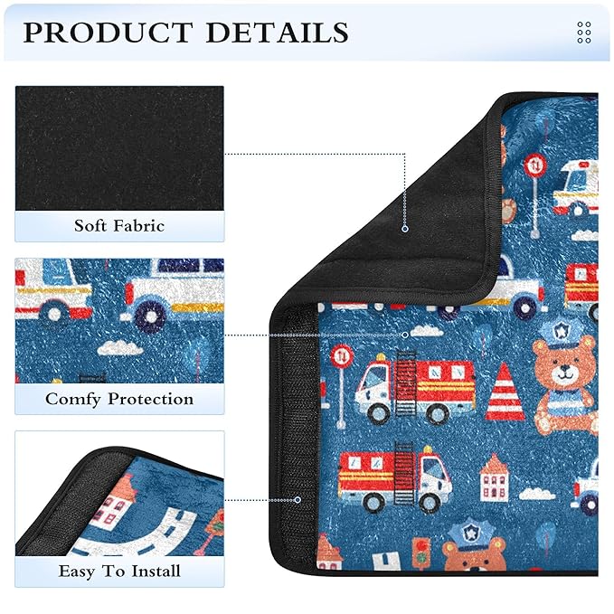 Bear Cars Cartoon Blue Car Seat Belt Covers for Kids 2 Pack Toddler Seat Belt Pad for Girls Boys Soft Stroller Seat Shoulder Pads Strap Cushion for Babys, Seat Shoulder Protector for Car Truck SUV