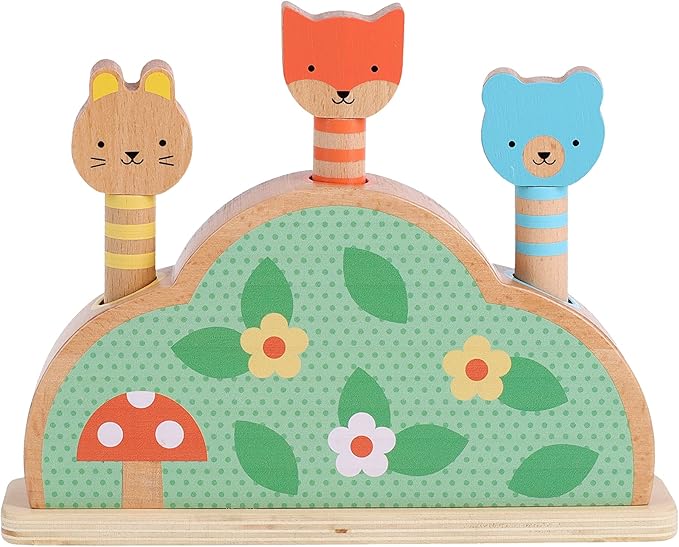 Petit Collage: Petit Friends Wooden Pop-Up Toy - FSC Wooden Toy with 3 Cute Woodland Characters - Perfect for Ages 1+