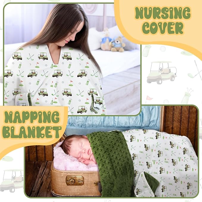 Honeydak Golf Baby Car Seat Cover Minky Infant Golf Nursing Decor Canopy Breastfeeding Blankets Peekaboo Opening Stroller Stuff for Newborn Baby Boy Girl, 27.5 x 39 Inch