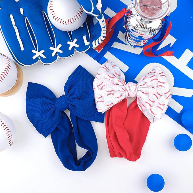 Baseball Bows for Girls Infant Headbands Charm Big Bows for Baby Sport Game Bow Soccer Hair Bow Baby Girl Headbands with Bows Infant Football Gifts Red Blue