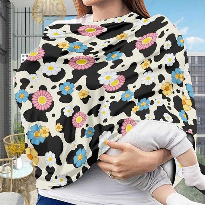 LedBack Floral Stretchy Car Seat Cover for Babies,Nursing Cover Breastfeeding Cover,Soft Breathable Cow Print Baby Carseat Canopy Nursing Breastfeeding Cover