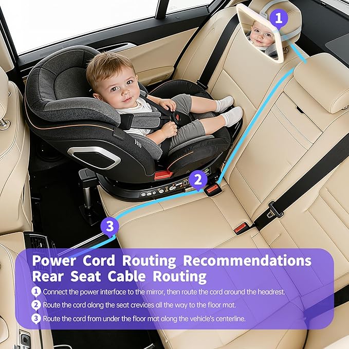 Baby Car Mirror with Remote Control Light, Shatterproof, 360° Adjustable Wide View with Night Vision, Easy Install for Rear Facing Infant Backseat