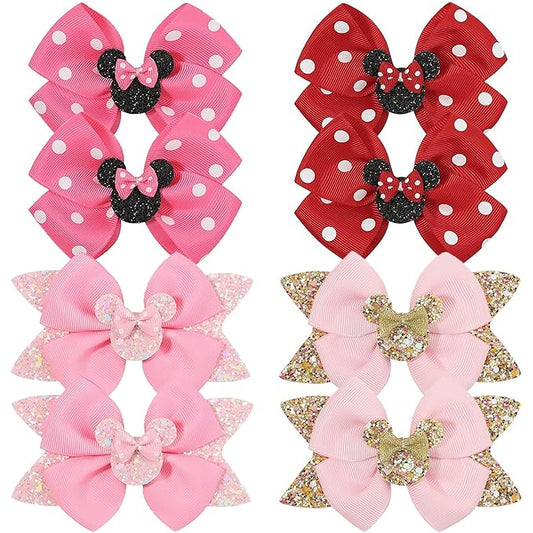 Ayesha 8pcs Mouse Ears Bow Clips for Toddler Girls Mouse Hair Bows Hair Clips Polka Dot Bows for Birthday Parties Themed Parks