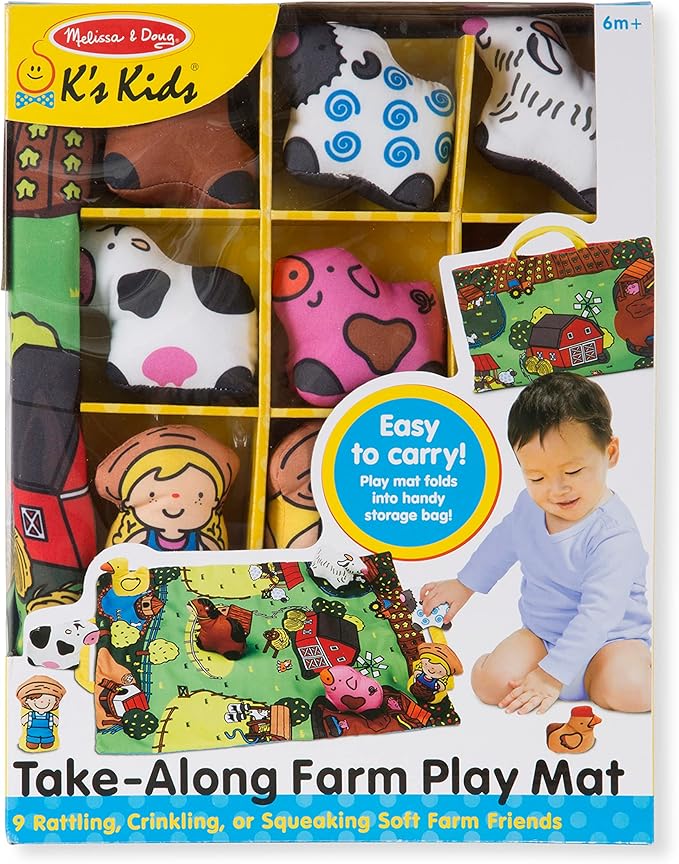 Melissa & Doug Take-Along Farm Baby and Toddler Play Mat (19.25 x 14.5 inches) With 9 Animals - Folds To Be Convenient Storage Bag for Travel