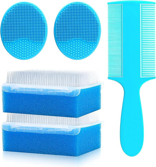 Cradle Cap Brush for Babies, 5Pcs Cradle Cap Treatment Set with Soft Bristle Brushes Silicone Scrubber Long Comb for Newborn Bathing Essentials Baby Brush and Comb Set (Blue)