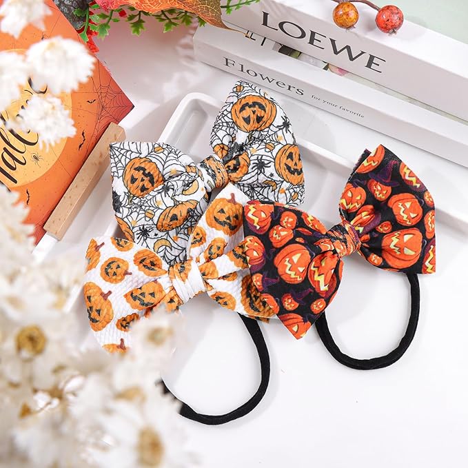 Halloween Baby Girl Headbands with Bows for Newborn Orange Hair Bow Hair Accessories Elastic Nylon Halloween Hairbands 3 PCS