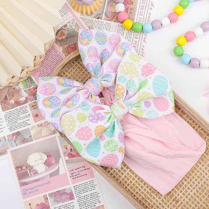 Easter Bows for Girls Infant Easter Headbands Hair Bows for Baby Girl Bunny Egg Headband Bow Baby Girl Headbands with Bows Easter Gifts Pink