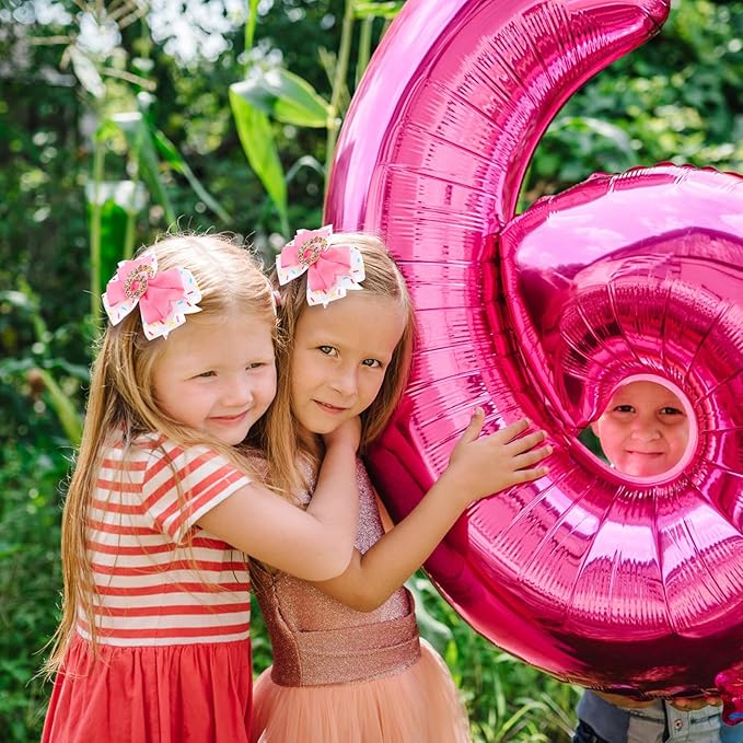 Birthday Hair Bow for Baby Girls 1 2 3 4 5 6 Years Sprinkle Decorations Confetti Ice Cream Party Pink Hair Accessories for 6th Birthday