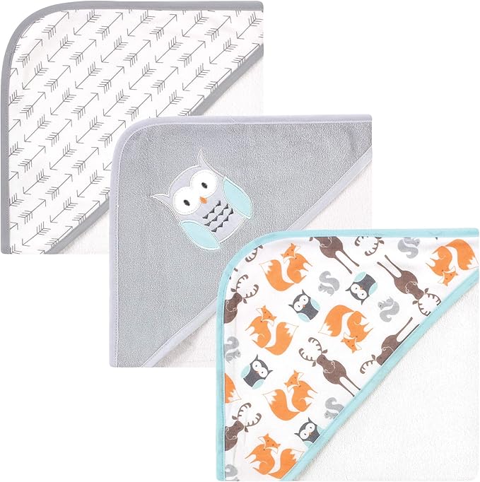 Hudson Baby Unisex Baby Cotton Rich Hooded Towels, Owl, One Size