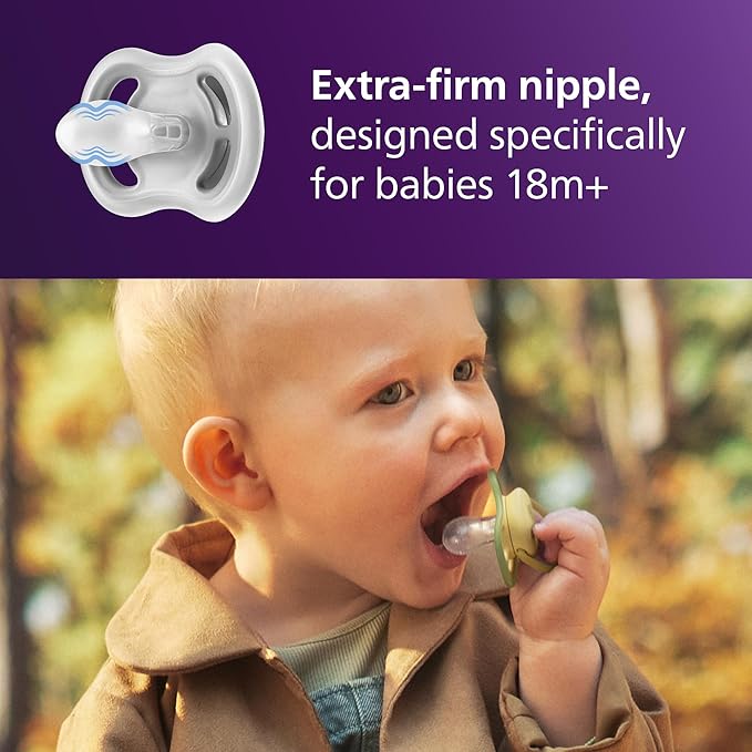 Philips Avent Ultra Air Pacifiers - Orthodontic Design, for Babies 18 Months+, Extra-Firm Silicone Symmetrical Nipple, BPA-Free, with 2 Sterilizing Cases, 48 Pack, SCF349/55