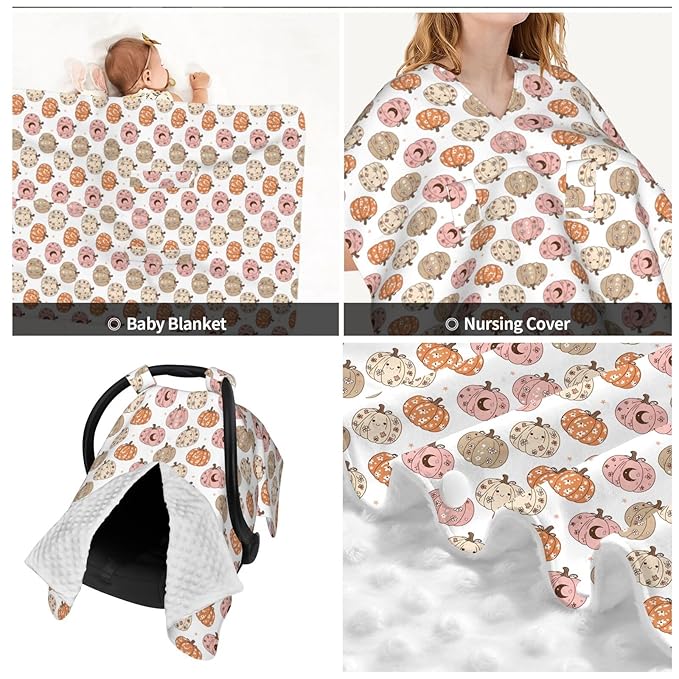Pumpkins and Bats Baby Car Seat Canopy Nursing Cover for Newborn Car Seat Breastfeeding Covers Blanket Newborn Shower Gift