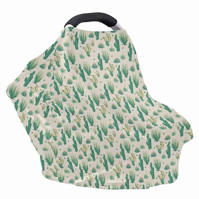 Biyejit Desert Cactus Car Seat Cover Baby Nursing Cover Up for Breastfeeding Stretchy Carseat Canopy Multi-Use 5 in 1 Cover Gifts for Mom and Baby