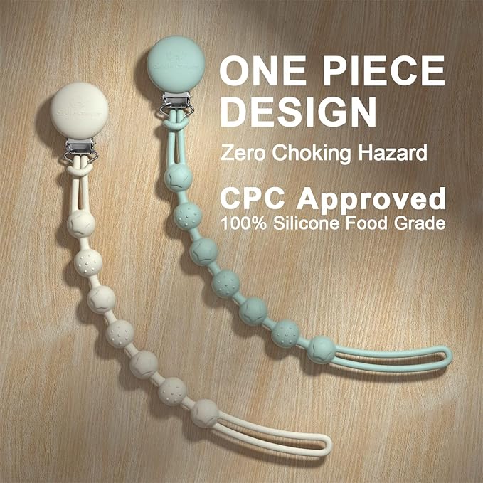 Cuddle Campus Silicone Pacifier Clip Holder with One Piece Design,Soft Flexible Binky Clips with Texture for Baby Boy and Girl Pack of 6 (0-6m)