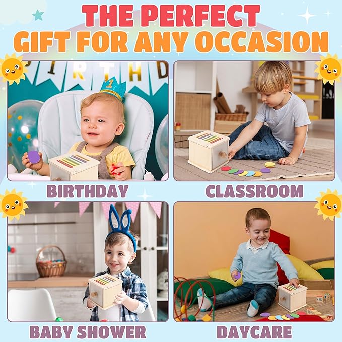 YAANI Montessori Coin Box Toy for Toddlers – Wooden Shape Sorting & Color Matching Learning Toy – Fine Motor Skills, Object Permanence, Early Educational Gift for 1-3 Year Old Boys & Girls