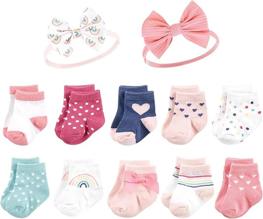 Hudson Baby Baby Girls' Sock and Headband 12pc Set