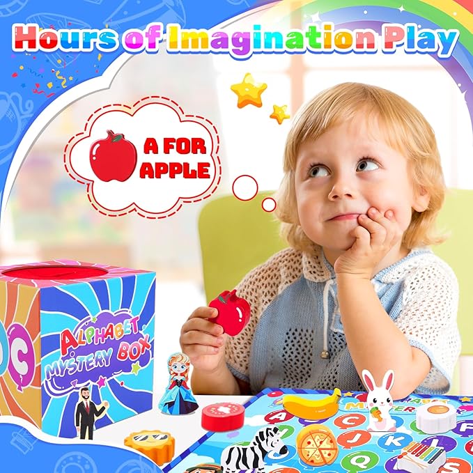KMTJT Montessori Wooden Alphabet Mystery Box for 3 4 5 Year Olds - Tactile Sensory Educational Toys, Preschool Learning Letters & Phonics Game, Fine Motor Skills Gift for Boys Girls (26 Pcs)