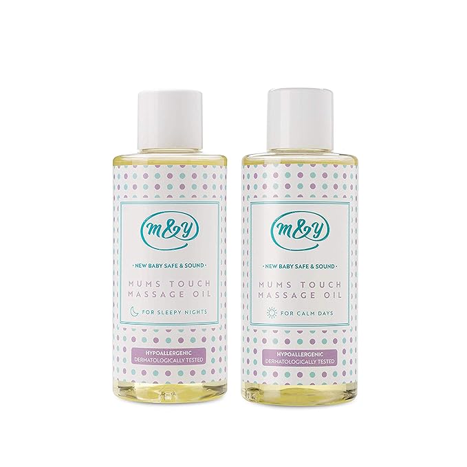 Mum & You New Baby Safe & Sound Mums Touch Massage Oils -Set of 2 Scents. Calm Days and Sleepy Nights. Made with Sunflower Seed Oil, Organic Jojoba, Organic Camomile , Rosemary and Leaf Extract.