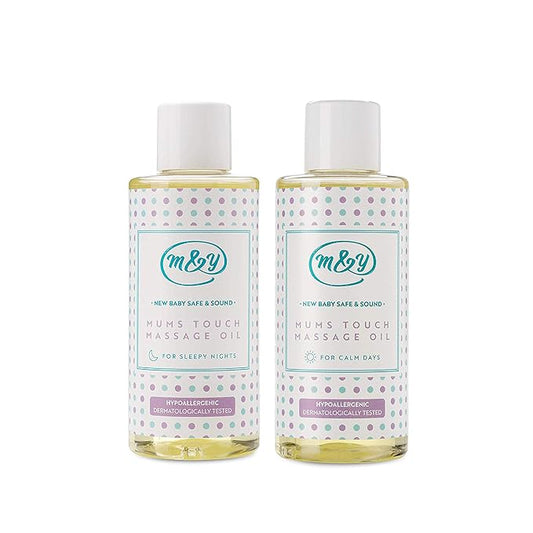 Mum & You New Baby Safe & Sound Mums Touch Massage Oils -Set of 2 Scents. Calm Days and Sleepy Nights. Made with Sunflower Seed Oil, Organic Jojoba, Organic Camomile , Rosemary and Leaf Extract.