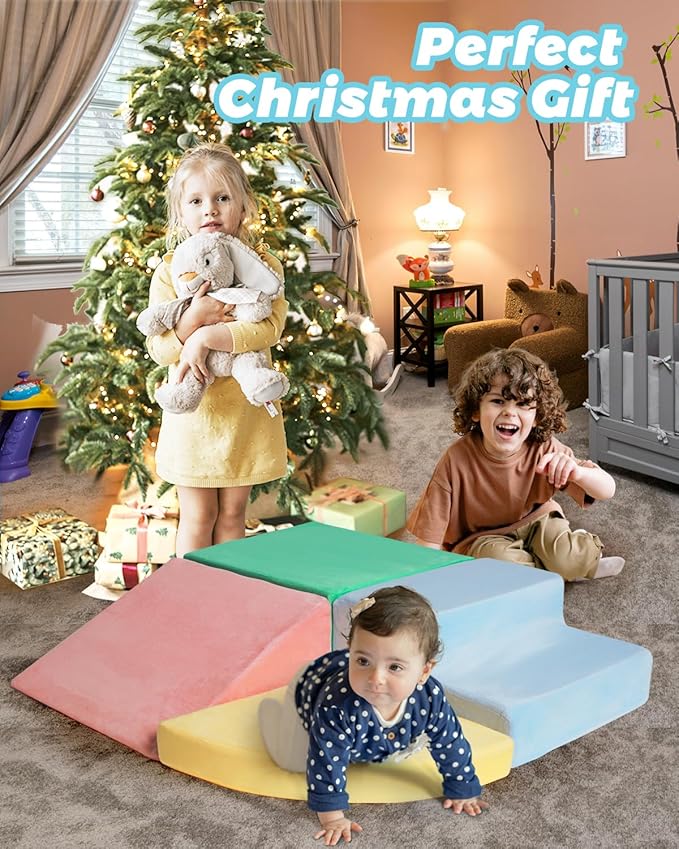 Foam Blocks Climbing Toys for 1 Year Old, 4-Piece Foam Climbing Blocks for Toddlers Activity Crawling and Sliding, Kids' Indoor Climbers & Play Structures Foam Play Set