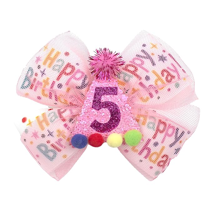 Sprinkle Confetti Hair Bow - First Birthday Pink Party Decoration for Baby Girls, Ice Cream Theme Birthday (5th Girls Hair Bow)