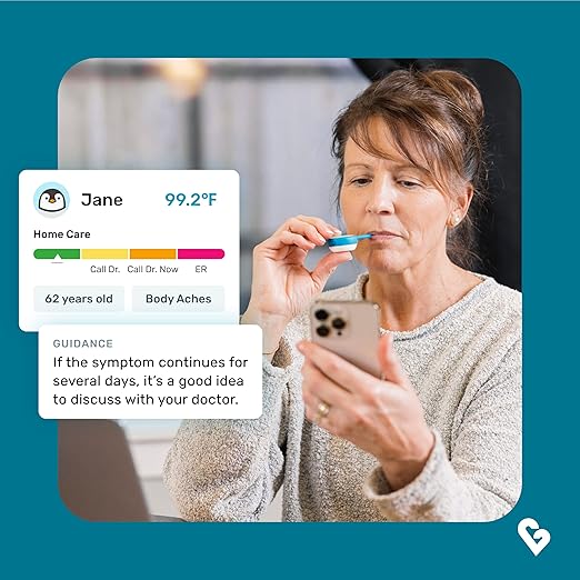 Kinsa QuickCare Smart Digital Thermometer for Adults, Kids and Babies, Oral, Rectal & Underarm Thermometer, App-Connected Fever and Symptom Tracking, Fast Accurate Readings