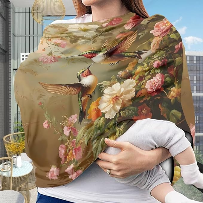 Carseat Cover for Babies, All Season Breathable Infant Carseat Cover Lightweight Baby Carrier Cover for Girls Boys, Hummingbird Florals Print
