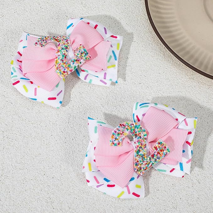 Sparkly Number 2 Birthday Hair Bow with Sprinkle, Sweet Outfit Pink Pigtail Hair Bows for 2 3 4 5 6 7 Years for Baby Girls Two 2nd Second Birthday