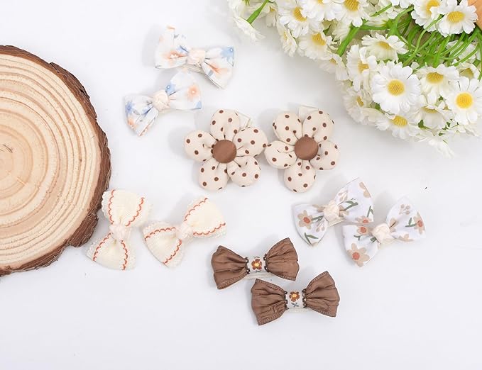 Baby Girls Hair Bow Clips, 10pcs Boutique Cotton Fully Lined Hair Pins, Non Slip Baby Barrettes Accessories for Infants Toddlers Fine Hair by BIANHUAN (Set-E)
