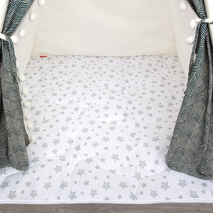 Moonsea Mat of Teepee Tent for Kids, Anti Slip Bottom Square Padded Rug 43''x 43'' Kids Teepee Pad for Boys and Girls, Toddler Quilted Mat, White Star