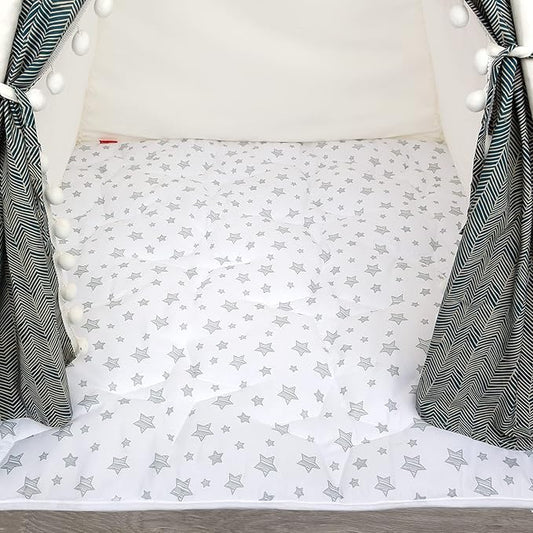 Moonsea Mat of Teepee Tent for Kids, Anti Slip Bottom Square Padded Rug 43''x 43'' Kids Teepee Pad for Boys and Girls, Toddler Quilted Mat, White Star