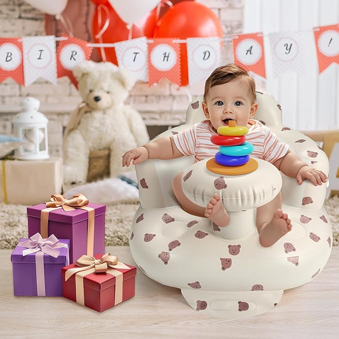 Inflatable Baby Seat for 3-36 Months, Back Support, Built-in Air Pump, Learning to Sit, Blow Up Floor Seat with Tray