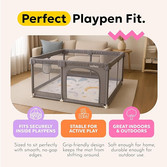 MioTetto Baby Mat for Floor, 50" x 50" Playpen Mat, Thick Soft Foam Padding Baby Play Mat, Portable Quilted playmat - Washable Baby Floor Play mat, Non-Slip Play Mat for Babies & Toddlers