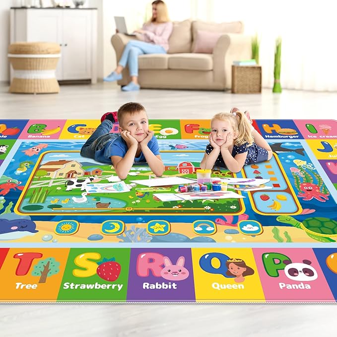 Baby Play Mat for Floor, Kids Rug Playmat Baby Crawling Mats Educational Tummy Time Mat Soft ABC Play Mats for Toddlers Infants Kids Rug for Playroom Classroom(110.2X78.7 INCH, Style1)