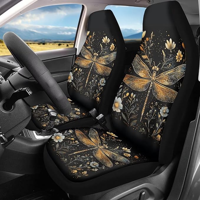 Fashion Dragonfly Car Seat Covers Universal Front Car Seats Waterproof Anti-Slip Back Fabric Removable Automotive Accessories Suitable for Cars, SUV and Trucks