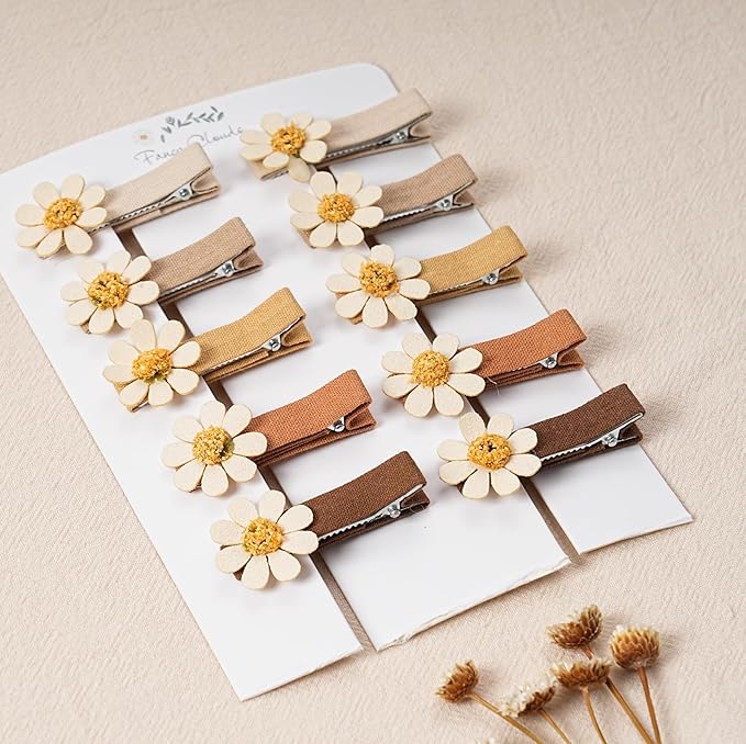 Hair Clips for Girls Women Toddler Baby,Assorted 10Pcs Flower Daisy Fabric Fully Lined Small Alligator Clips Hair Accessories for Teens Child Kids with Thick Thin Hair Gifts